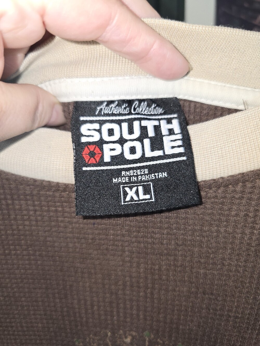 Y2K Southpole XL Brown Thermal Shirt Colorblock Graphic Sequin Streetwear - Picture 11 of 12